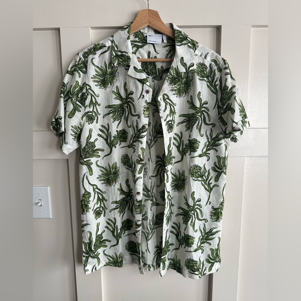 Linen Cotton Blend Mens ASOS Button Down Short Sleeve Shirt